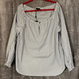 Rag & Bone White with Blue Stripes Off Shoulder Blouse missing Belt size Large